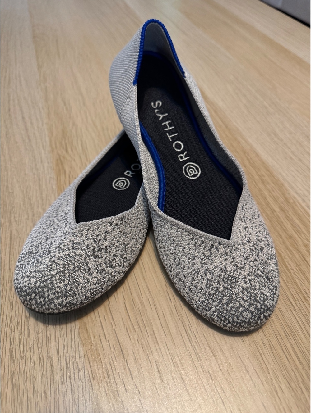 Rothy's Silver Glitter Workwear Sparkle Metallic & Grey Pointed Toe Flat